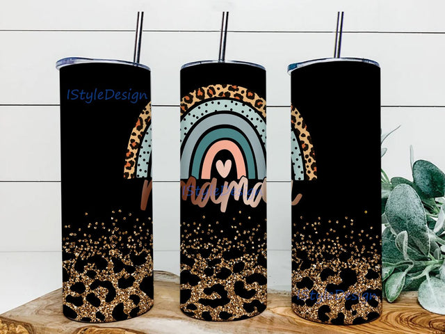 20oz Skinny Tumbler Sublimation Designs Boho Rainbow Leopard Tumbler for Straight Tumbler PNG File Digital Download Aesthetic Design Sublimation iStyleDesign 