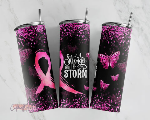 20oz Skinny Tumbler Sublimation Designs Breast Cancer Awareness Glitter Pink Tumbler for Straight Tumbler Png Sublimation CaldwellArt 