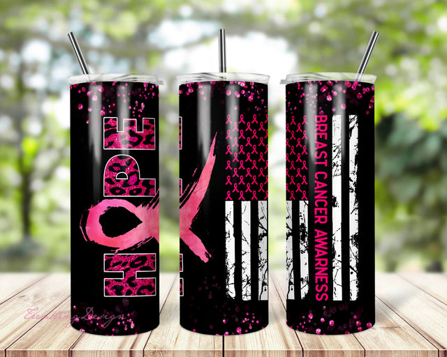 20oz Skinny Tumbler Sublimation Designs Breast Cancer Awareness Glitter Pink Tumbler for Straight/Tapered Tumbler Design Sublimation TrendingDesign 