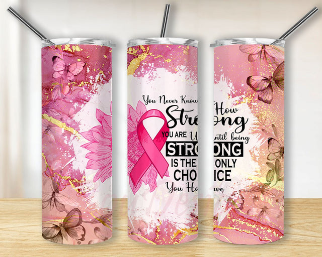 20oz Skinny Tumbler Sublimation Designs Breast Cancer Awareness Ribbon Motivational Tumbler for Straight Tapered Tumbler Design PNG Sublimation BouDesign 