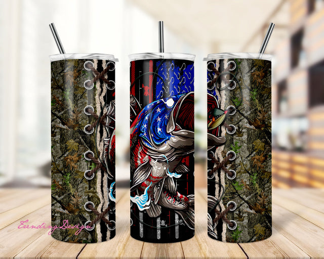 20oz Skinny Tumbler Sublimation Designs Camo Fishing Outdoorsman Tumbler for Straight/Tapered Tumbler Design - PNG Digital Download Sublimation TrendingDesign 