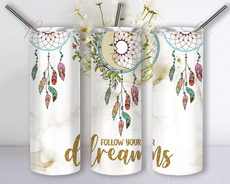 20oz Skinny Tumbler Sublimation Designs Dreamcatcher Marble Tumbler for Straight Tumbler PNG File Digital Download Boho Feathers Sublimation PixelChick 
