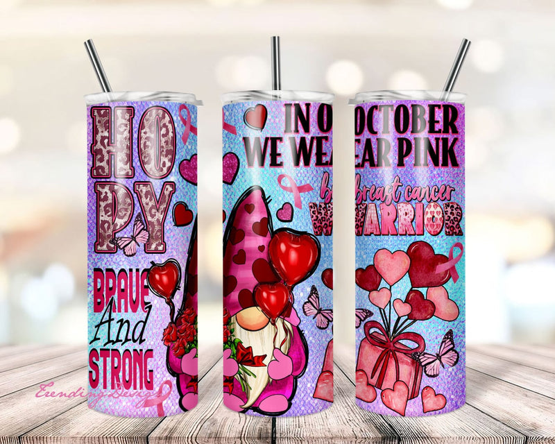 20oz Skinny Tumbler Sublimation Designs Gnome Cancer We wear Pink For ...