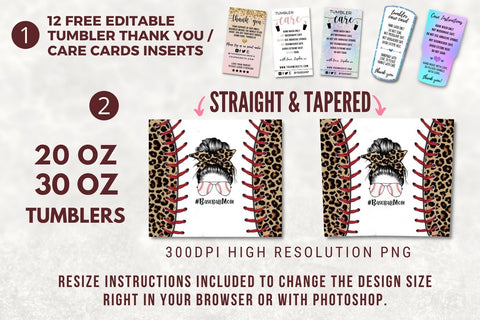 20oz Skinny Tumbler Sublimation Designs Leopard American Baseball Mom Life Bun Hair for Straight/Tapered Tumbler Design - PNG Sublimation TumblersByPhill 