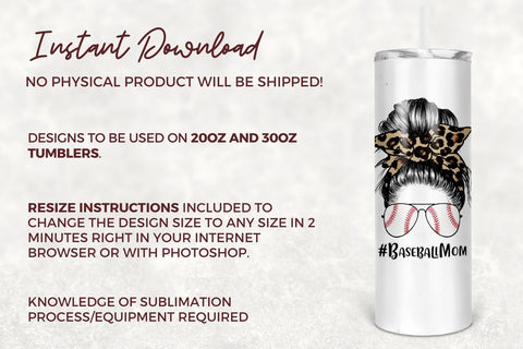 20oz Skinny Tumbler Sublimation Designs Leopard American Baseball Mom Life Bun Hair for Straight/Tapered Tumbler Design - PNG Sublimation TumblersByPhill 