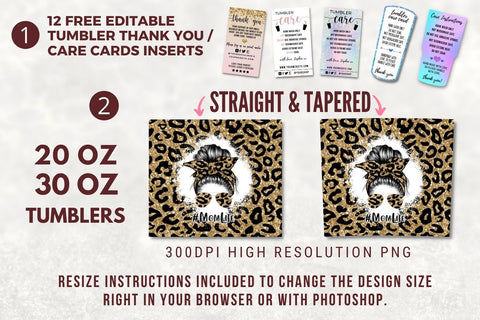 20oz Skinny Tumbler Sublimation Designs Mom Life Gold Glitter Leopard Mom Bun Hair Tumbler for Straight/Tapered 20 oz & 30 oz Tumbler PNG Sublimation TumblersByPhill 