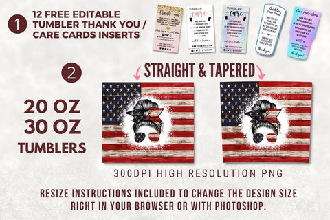 20oz Skinny Tumbler Sublimation Designs Patriotic American Flag Mom Bun Hair Tumbler for Straight/Tapered 20 oz & 30 oz Tumbler Design PNG Sublimation TumblersByPhill 