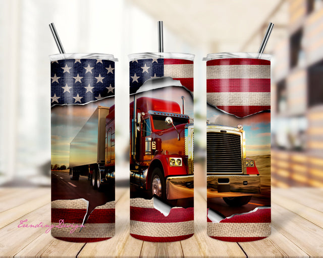 20oz Skinny Tumbler Sublimation Designs Patriotic American Truck for Straight/Tapered Tumbler PNG File Digital Download Sublimation TrendingDesign 