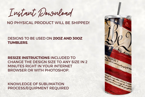 20oz Skinny Tumbler Sublimation Designs Patriotic American We The People Constitution for Straight/Tapered Tumbler PNG File Digital Download Sublimation TumblersByPhill 