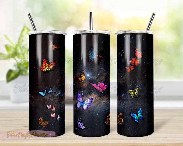 20oz Skinny Tumbler Sublimation Designs Space Butterfly Tumbler for Straight Tumbler PNG File Digital Download Galaxy Butterflies Design Sublimation TrendingDesign 