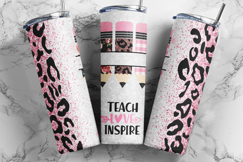 20oz Skinny Tumbler Sublimation Designs Teacher Leopard, Teacher Life Tumbler Design for Straight & Tapered Tumblers - PNG Sublimation TumblersByPhill 