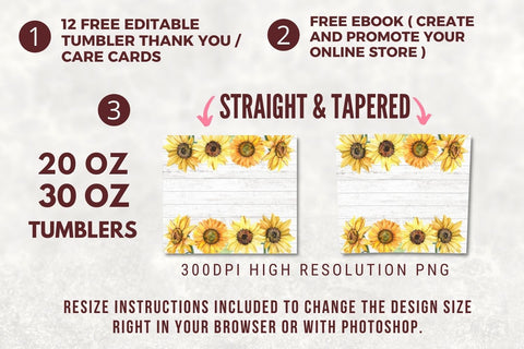 20oz Skinny Tumbler Sublimation Designs White Wood with Sunflower Tumbler PNG Designs Downloads Sublimation TumblersByPhill 