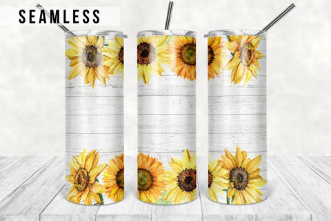 20oz Skinny Tumbler Sublimation Designs White Wood with Sunflower Tumbler PNG Designs Downloads Sublimation TumblersByPhill 