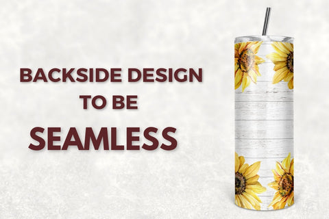 20oz Skinny Tumbler Sublimation Designs White Wood with Sunflower Tumbler PNG Designs Downloads Sublimation TumblersByPhill 