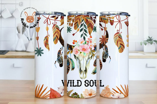 20oz Skinny Tumbler Sublimation Designs Wild Soul Cowhide for Straight/Tapered Tumbler PNG File Digital Download, Tooled Leather Floral Sublimation Rabbitmakies 