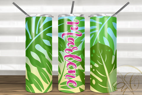 20oz Skinny Tumbler Sublimation Pattern Tropical Greenery Sublimation Marlene Campos 