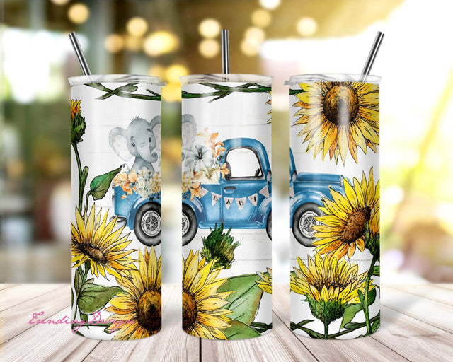 20oz Skinny Tumbler Sublimation Rustic Vintage Truck Template for Straight tumbler Wrap, Sunflower PNG Digital Download Cute Elephant Design Sublimation TrendingDesign 