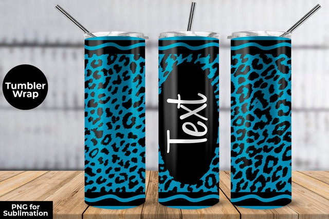 20oz Skinny Tumbler Sublimation Wrap Cerulean Blue Leopard Crayon Design Sublimation Sublimatiz Designs 