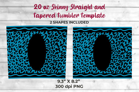 20oz Skinny Tumbler Sublimation Wrap Cerulean Blue Leopard Crayon Design Sublimation Sublimatiz Designs 