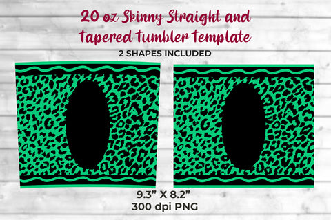 20oz Skinny Tumbler Sublimation Wrap Turquoise Green Light Leopard Crayon Design Sublimation Sublimatiz Designs 