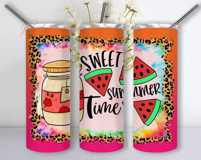 20oz Skinny Tumbler Sweet Summer Time, Summer Tumbler Design, Watermelon Design Png, Leopard Tie Dye Tumbler Wrap, Summer Sublimation Design for Straight, Instant Download Sublimation PixelChick 