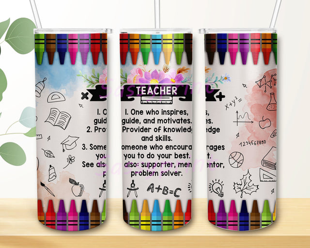 20oz Skinny Tumbler Teacher Definition Rainbow Pencils PNG Sublimation Design Templates, Crayons Teacher Tumbler Wraps Png Digital Download Sublimation sassyprint 