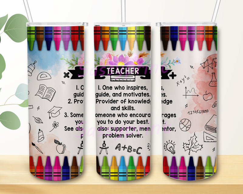 20oz Skinny Tumbler Teacher Definition Rainbow Pencils PNG Sublimation ...