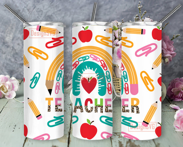 20oz Skinny Tumbler Teacher Leopard, Teacher Life Design Png, Teacher Pencil Tumbler Wrap, Back To School Tumbler, Teacher Sublimation Design, Instant Download Sublimation DesignSVG 