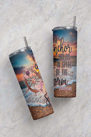 20oz Skinny Tumbler The Anchor holds in Spite of the Storm Sublimation Design, Bible Verse Tumbler Straight/Warped PNG Digital Download Sublimation CaldwellArt 