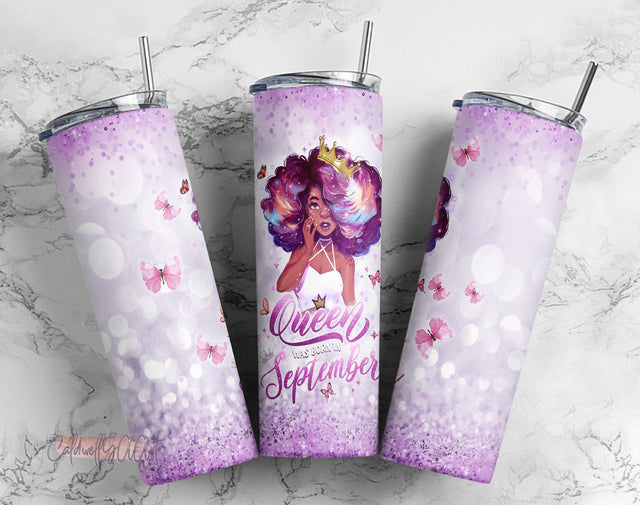 20oz Skinny Tumbler This Queen Was Born In September Girl , Black Woman Sublimation PNG, Afro Girl Tumbler png, October Girl Tumbler, Black Queen png Sublimation CaldwellArt 