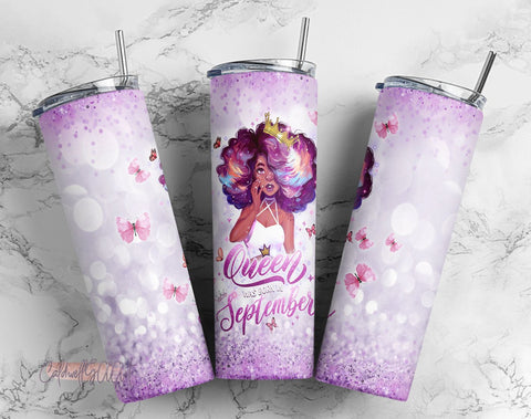 20oz Skinny Tumbler This Queen Was Born In September Girl , Black Woman Sublimation PNG, Afro Girl Tumbler png, October Girl Tumbler, Black Queen png Sublimation CaldwellArt 