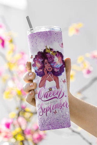 20oz Skinny Tumbler This Queen Was Born In September Girl , Black Woman Sublimation PNG, Afro Girl Tumbler png, October Girl Tumbler, Black Queen png Sublimation CaldwellArt 