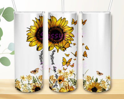 20oz Skinny Tumbler Watercolor Sunflower Butterfly Sublimation Design Templates, Floral Tumbler Straight/Warped PNG File Digital Download Sublimation sassyprint 