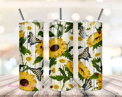 20oz Skinny Tumbler Watercolor Sunflower Butterfly Sublimation Design Templates, Floral Tumbler Straight/Warped PNG File Digital Download Sublimation TrendingDesign 