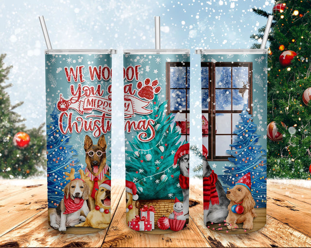 20oz Skinny Tumbler We Woof You a Merry Christmas PNG Sublimation Designs Wrap, Merry Woofmas, Dog Lover Gift Png Download Sublimation BOO-design 