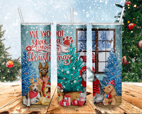 20oz Skinny Tumbler We Woof You a Merry Christmas PNG Sublimation Designs Wrap, Merry Woofmas, Dog Lover Gift Png Download Sublimation BOO-design 