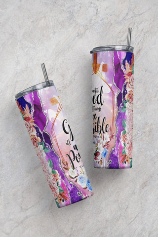 20oz Skinny Tumbler With GOD All Things are Possible PNG Sublimation Designs, Christian Bible Verse Religious Tumbler Wrap Digital Download Sublimation CaldwellArt 