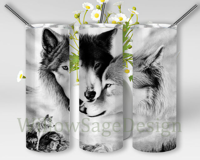 20oz Skinny Tumbler Wolf Couple, Wolf Tumbler Png, Wolf Lover Tumbler Wrap, Wolf Sublimation Design for Straight, Digital Download Sublimation WillowSageDesign 