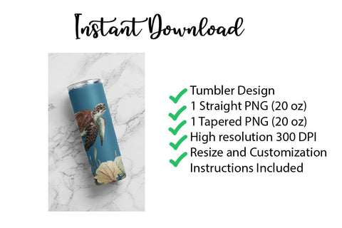20oz sublimation/waterslide skinny and taper tumbler wrap - sea turtle Sublimation Sharia Morton Designs 