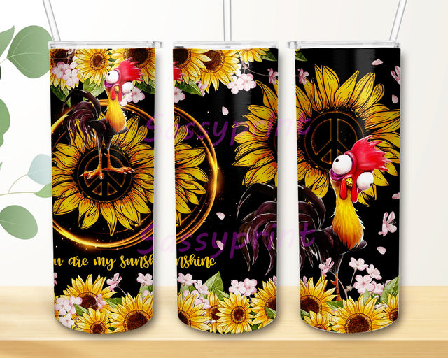 20oz You Are My Sunshine Stainless Skinny Tumbler, Hippie Chicken Glitter Sublimation Design, Sunflower Chicken Tumbler PNG Sublimation sassyprint 
