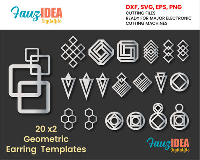 20x2 Geometric Wood / Acrylic Earring Pendant Templates Vector Digital SVG DXF Jewelry Files Download Laser Cutting Plasma Cricut SVG Fauz 