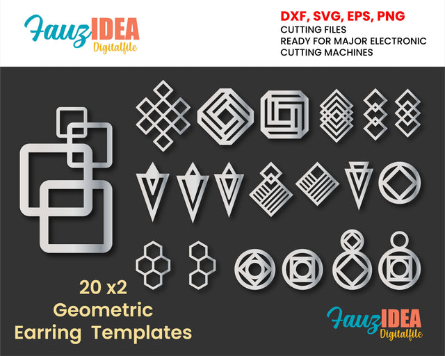 20x2 Geometric Wood / Acrylic Earring Pendant Templates Vector Digital SVG DXF Jewelry Files Download Laser Cutting Plasma Cricut SVG Fauz 