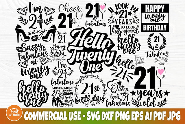 21st Birthday SVG, Happy Birthday Svg, 21 and Fabulous Svg, Twenty One Svg, Png, Dxf, Eps, Ai, Cut Files, Svg For Cricut , Silhouette Cameo SVG TonisArtStudio 