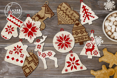 22 CHRISTMAS FOLK ORNAMENTS Laser Cut Files Bundle, Multilayer Laser Cut Files, Mandala, Round Sign SVG, 3D Designs, Mini Design Bundles SVG LaserCutano 