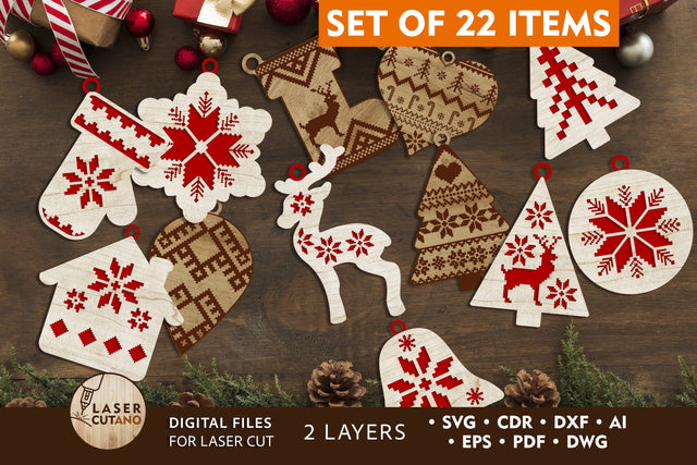 22 CHRISTMAS FOLK ORNAMENTS Laser Cut Files Bundle, Multilayer Laser Cut Files, Mandala, Round Sign SVG, 3D Designs, Mini Design Bundles SVG LaserCutano 
