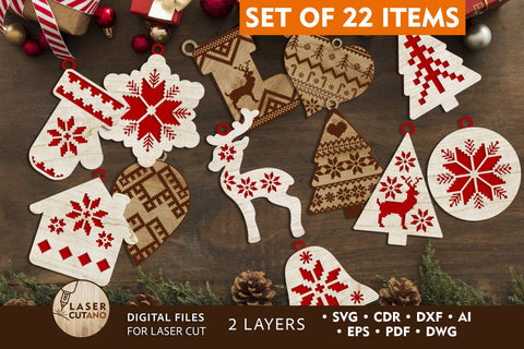 22 CHRISTMAS FOLK ORNAMENTS Laser Cut Files Bundle, Multilayer Laser Cut Files, Mandala, Round Sign SVG, 3D Designs, Mini Design Bundles SVG LaserCutano 