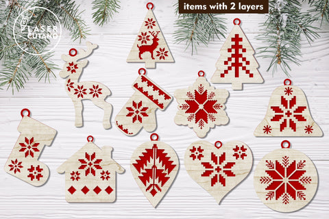 22 CHRISTMAS FOLK ORNAMENTS Laser Cut Files Bundle, Multilayer Laser Cut Files, Mandala, Round Sign SVG, 3D Designs, Mini Design Bundles SVG LaserCutano 