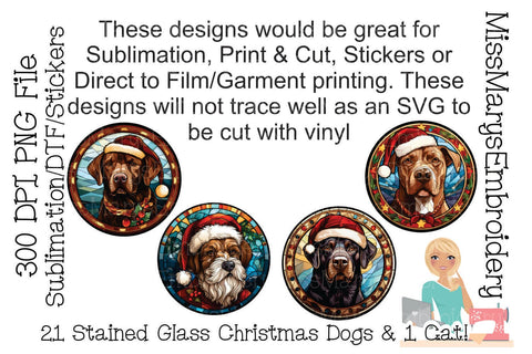 22 Stained Glass Christmas Dog PNG | Christmas Dog Ornaments Sublimation MissMarysEmbroidery 