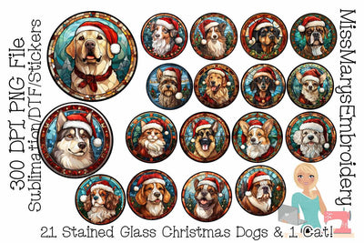 22 Stained Glass Christmas Dog PNG | Christmas Dog Ornaments Sublimation MissMarysEmbroidery 