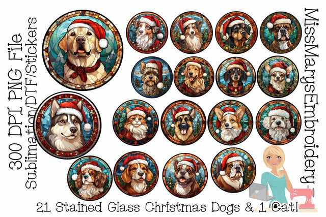 22 Stained Glass Christmas Dog PNG | Christmas Dog Ornaments Sublimation MissMarysEmbroidery 